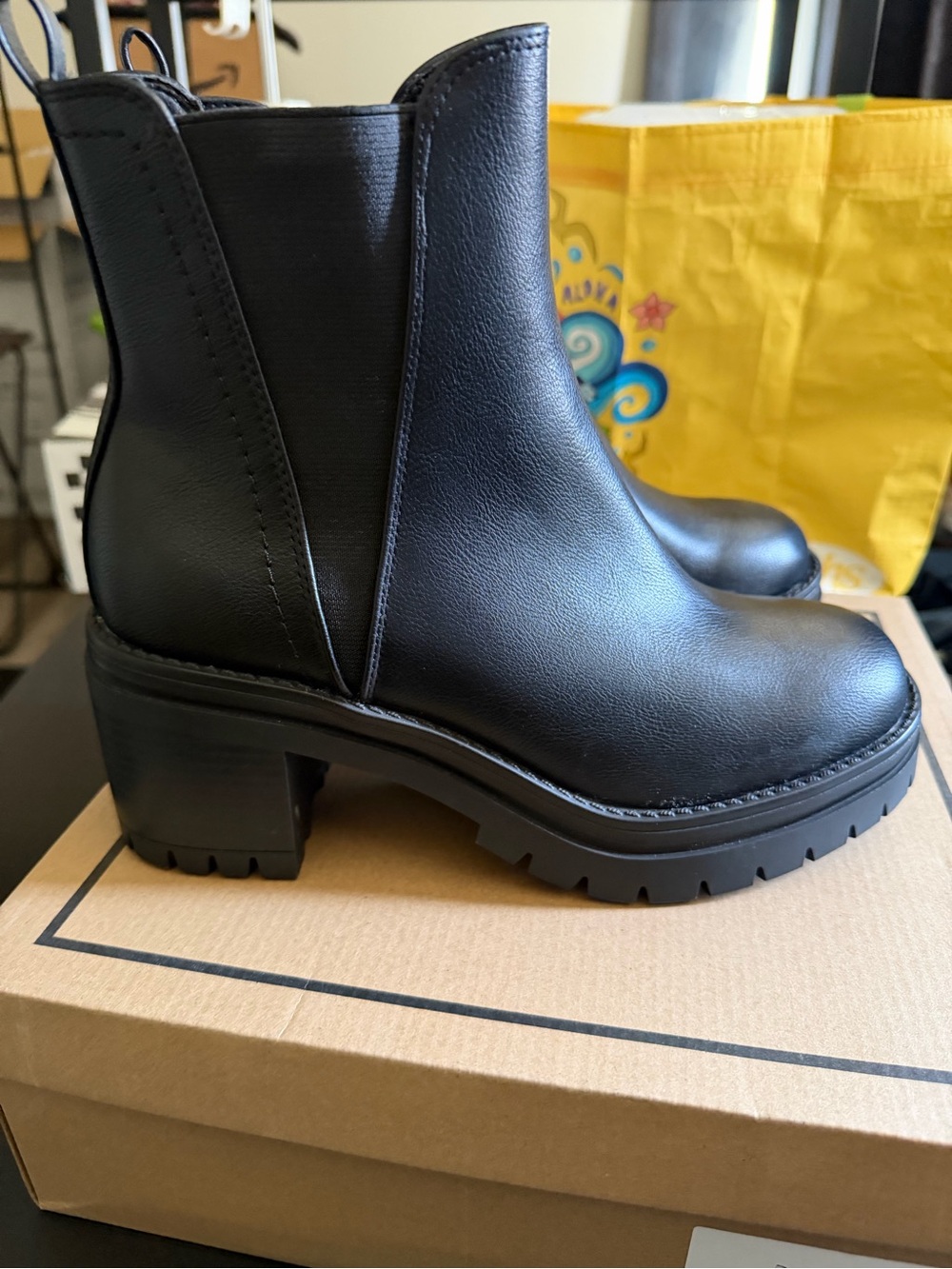 MIA Black Chunky Chelsea Lug Heel Booties